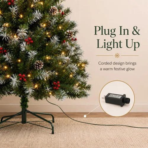 Vista 7 de CHILLSUN Árbol de Navidad artificial preiluminado de 6 pies con luces LED Árbol de Navidad preiluminado de 6 pies con luces LED blancas cálidas
