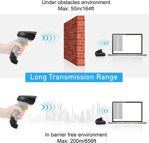 Vista 9 de Escáner de código de barras inalámbrico, lector de código de barras 1D con soporte, 2.4G inalámbrico y conexión por cable USB, escáneres de código