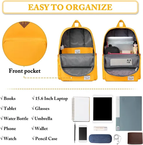 Vista 4 de VASCHY Mochila escolar, mochila ultraligera para hombres y mujeres, mochila para niños, adolescentes, niños y niñas, Amarillo, Mochilas Daypack