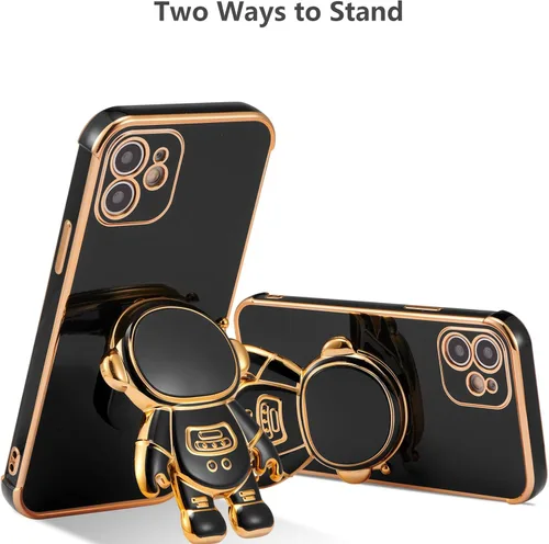 Vista 3 de RALEAVO Funda para iPhone 11, linda funda de astronauta 6D con función de soporte, funda con enchapado de lujo, ajuste delgado, TPU suave, protector