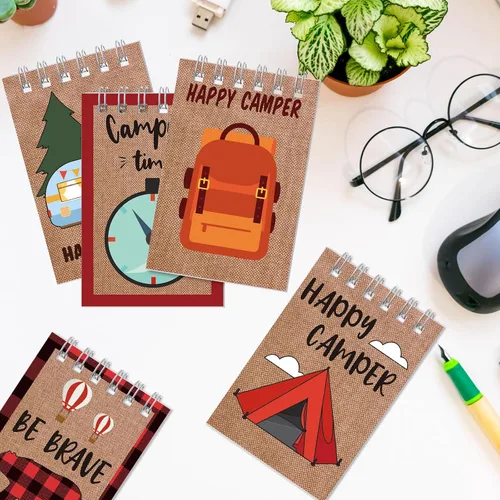 Vista 4 de Eaasty Paquete de 32 cuadernos pequeños con temática de campamento y aventuras, mini cuadernos en espiral, cuaderno de bolsillo para camping