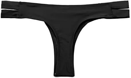 Vista 5 de SHEKINI Parte inferior de bikini con tiras de tiro bajo, tanga brasileña sexy para mujer