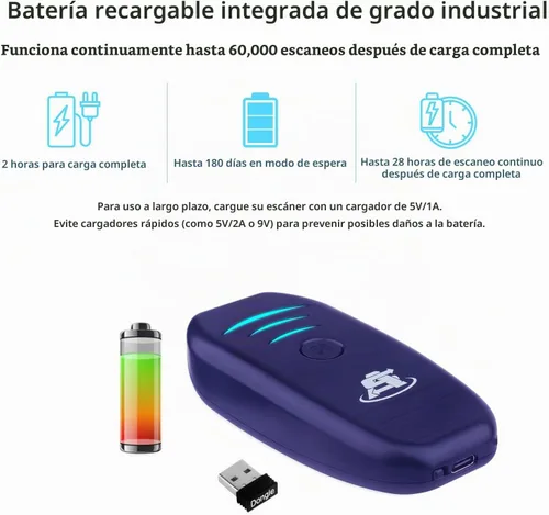 Vista 5 de ScanAvenger Escáner de código de barras Bluetooth portátil mini inalámbrico: escáneres manuales - Pistola de escaneo 1D inalámbrica y recargable