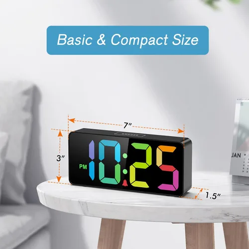 Vista 7 de Welgo Reloj despertador de número grande de 7.5 pulgadas para personas mayores y niños, 0-100% brillo y volumen ajustables, puerto de carga USB
