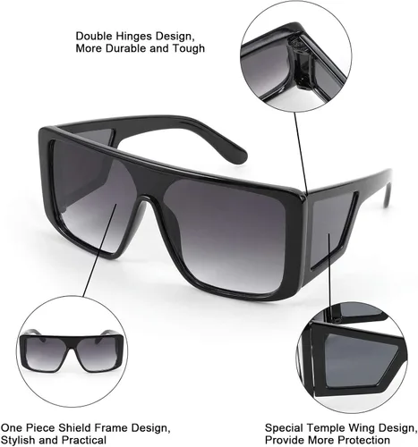 Vista 6 de FEISEDY Lentes de sol envolventes para hombres y mujeres, escudo futurista rectángula, parte superior plana, persianas de una pieza B9037, 65mm