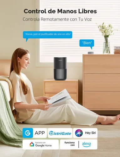 Vista 2 de GoveeLife Mini Purificador de Aire para Dormitorio, Purificador de Aire con Filtro Inteligente y Control por App Alexa para Pelo de Mascotas