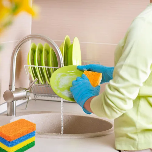 Vista 6 de Patelai Esponja de silicona para platos, 10 piezas, esponja de limpieza reutilizable para cocina, esponja suave para frutas y verduras