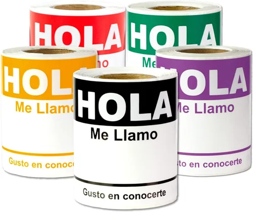 Vista 12 de [100/rollo, 3 rollos = 300 etiquetas] Hola, Me Llamo Equiqueta Adhesivas – Identificación de etiquetas de nombre en español – 4 x 2.3 pulgadas