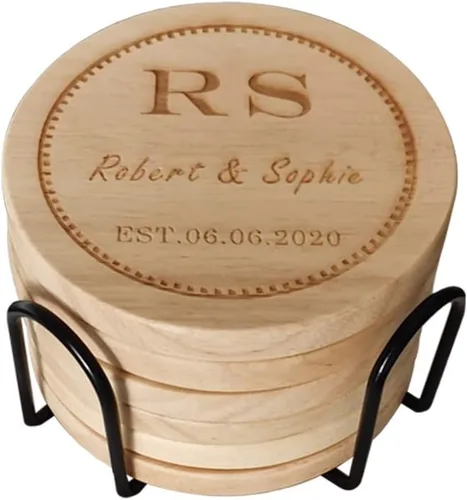 Vista 13 de Posavasos de madera personalizados para bebidas, grabado personalizado, monograma, grandes regalos para familiares, amigos o para ti mismo