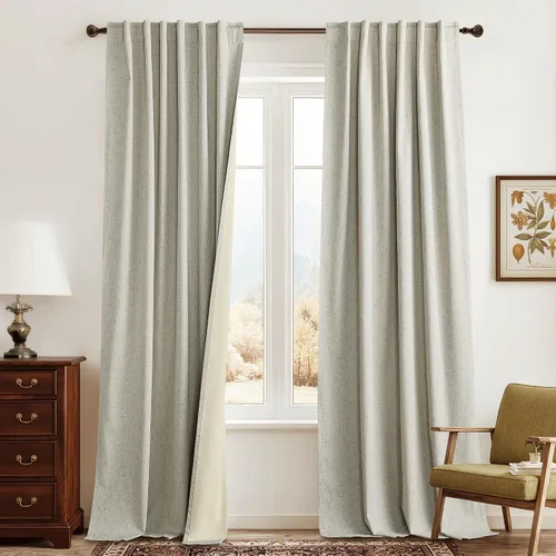 Vista 49 de RYB HOME Cortinas de lino texturizado 100% opacas de 84 pulgadas de largo, aislamiento térmico, privacidad, ahorro de energía para dormitorio, sala