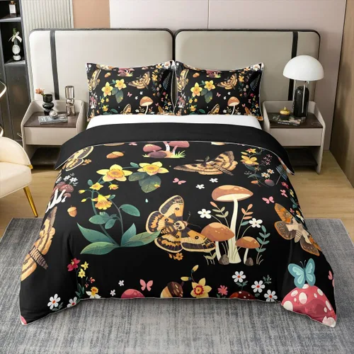 Vista 46 de jejeloiu Cute Mushroom Decor Duvet Cover 100% Cotton for Kids Boys Girls Twin Size Botanical Plants Bedding Set Cartoon Mushrooms Comforter Cover