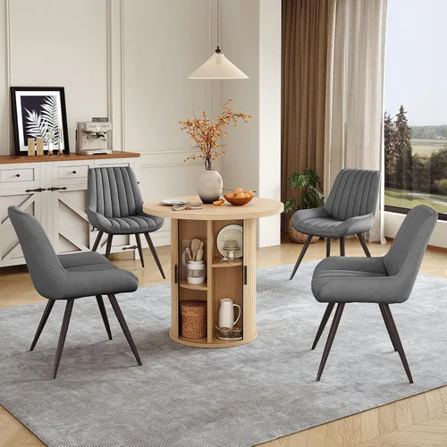 Vista 52 de Miereirl Moderno juego de comedor de 5 piezas para mesa redonda de madera de 4,31.5 pulgadas con estante de almacenamiento semiabierto y puerta