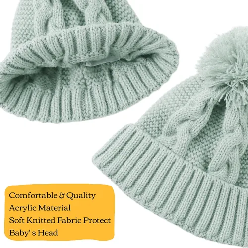 Vista 5 de JANGANNSA Gorro de invierno de punto para bebé, gorro cálido para niños y niñas, gorro con pompón