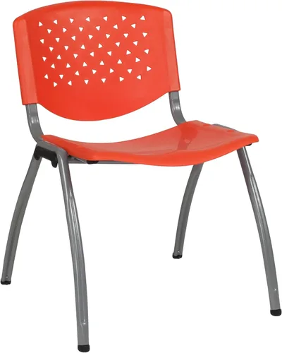 Vista 21 de Flash Furniture - Silla apilable de plástico negro de la serie HERCULES con capacidad de 880 lb. y marco recubierto en polvo de color gris titanio