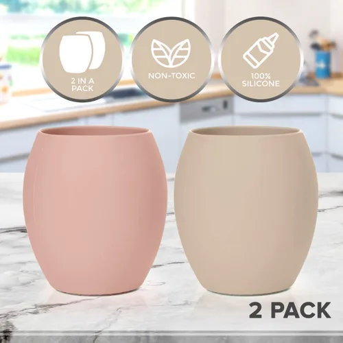 Vista 3 de Taza de silicona para bebé, taza de entrenamiento para niños pequeños, taza abierta para el destete LED de bebé, paquete de 2 tazas para bebés sin