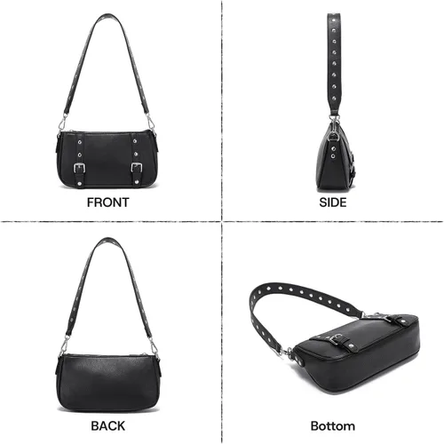 Vista 8 de Y2K - Bolso de hombro pequeño para mujer, estilo punk, con tachuelas