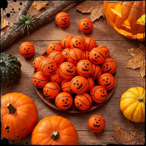 Vista 5 de Jerify 30 Pcs Halloween Basketball Stress Balls Bulk 1.57 Inch Pumpkin Foam Stress Balls for Halloween Goodie Bag Fillers Trick or Treating School