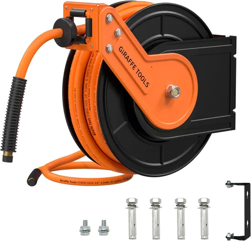 Vista 7 de Giraffe Tools TA10B - Carrete retráctil para manguera de aire de 25 pies, montaje en pared, compresor de aire de acero resistente, rebobinado