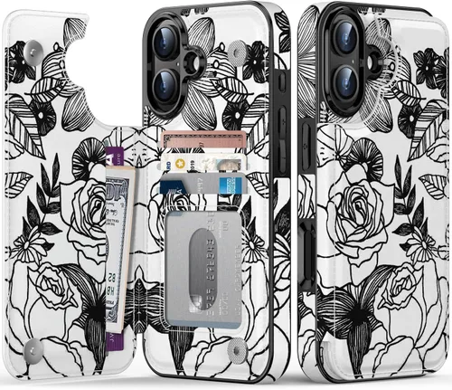 Vista 104 de FUNMIKO Funda tipo cartera para iPhone 15 con tarjetero + clip para efectivo, bloqueo RFID, protección contra caídas de grado militar y obras
