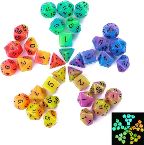 Vista 20 de Juego de 10 dados poliédricos DND (70 piezas) con 2 bolsas de cuero, juego de dados D&D para Calabozos y Dragones, juegos de mesa RPG