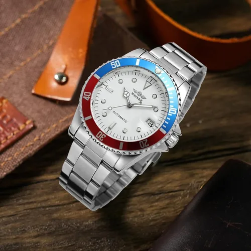 Vista 5 de MASTOP Relojes mecánicos automáticos para hombre, de acero completo, impermeables, con calendario