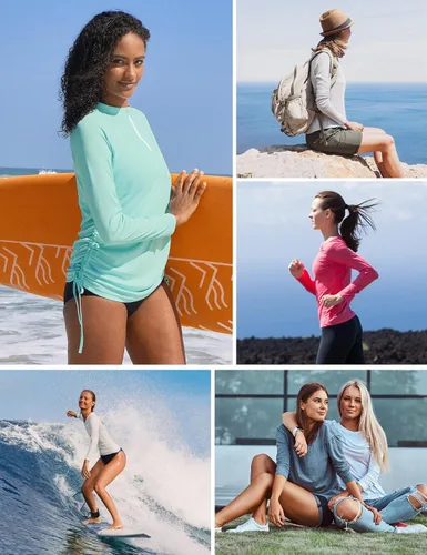 Vista 6 de Ewedoos - Camisas de baño con protección solar UPF 50+ contra salpullido para mujer, ropa de natación con protección solar SPF, camisas de manga