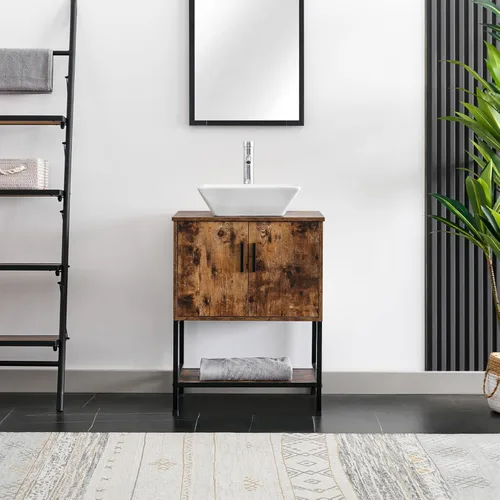 Vista 20 de eclife Lavabo de tocador de baño de 24 pulgadas, gabinete de metal moderno con estante inferior, fregadero azul para barco y grifo de ahorro de agua