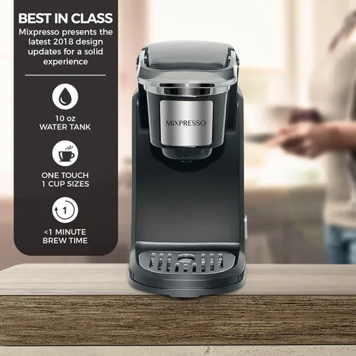 Vista 4 de Mixpresso Cafetera de Una Sola Taza, Cafetera Personal de Una Sola Porción K Cup, Cafetera de Una Taza de 12oz Compatible con Cápsulas Individuales