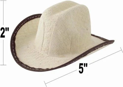 Vista 3 de Mini sombrero de vaquero, 2 pulgadas de alto, paquete de 12, Beige