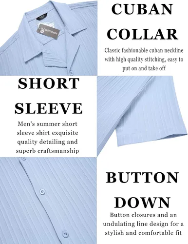 Vista 5 de COOFANDY - Camisas casuales para hombre de manga corta con botones, camisa de playa de verano con textura de moda