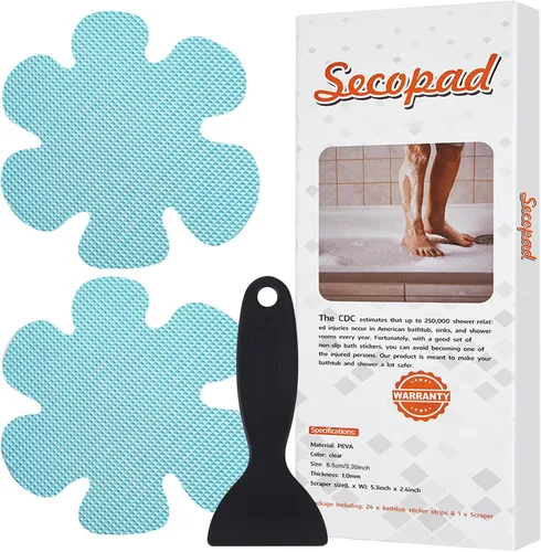 Vista 11 de Secopad 24 calcomanías antideslizantes para bañera con raspador, color Negro