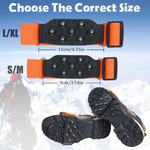 Vista 2 de Tacos de hielo de tracción de nieve para botas y zapatos, suela media, crampones antideslizantes con correas ajustables, 7 tacos de tungsteno