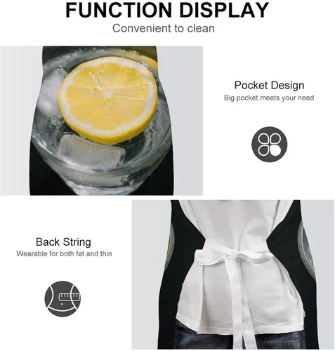 Vista 6 de MUSM Apron for Adults - 27.6 X 31.5 Inch, Heavy-Duty Polyester Aprons with Two Large Pockets, Waterproof Lemon And Cup Kitchen Apron for Cooking