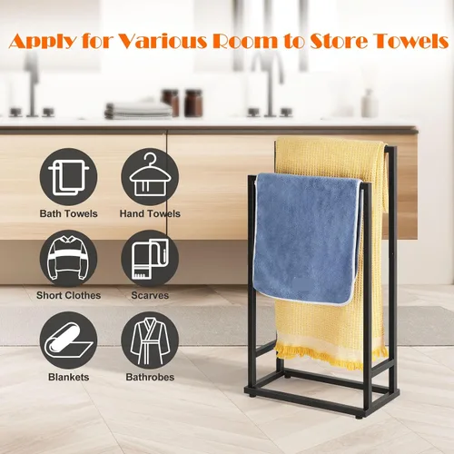Vista 4 de Toalleros independientes de 2 niveles para toallas pequeños para baño, color negro mate, de acero inoxidable, toallero industrial para toallas