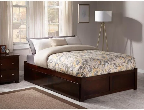 Vista 2 de Cama con plataforma de almacenamiento Urban Queen en nogal