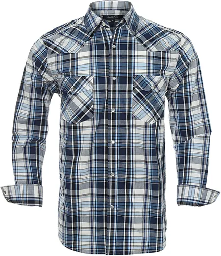 Vista 12 de Men's Western Cowboy Shirts-Long Sleeve Snap Button Plaid Shirt, Regular Fit Cotton Casual Shirt