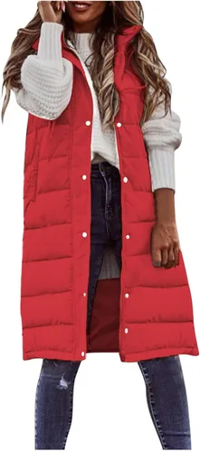 Vista 12 de Chaleco largo para mujer, sin mangas, acolchado, con cremallera, capucha, abrigo de invierno cálido, ligero, con bolsillos