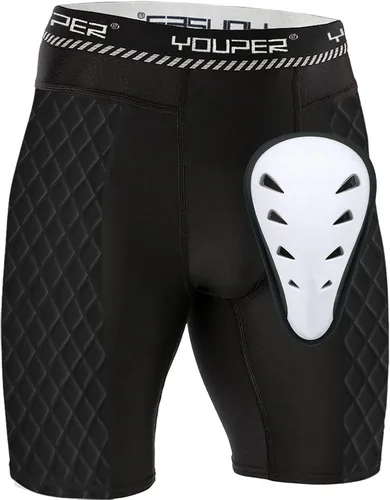 Vista 6 de Youper Pantalones cortos deslizantes acolchados de compresión Elite para adultos con copa atlética protectora para béisbol, fútbol