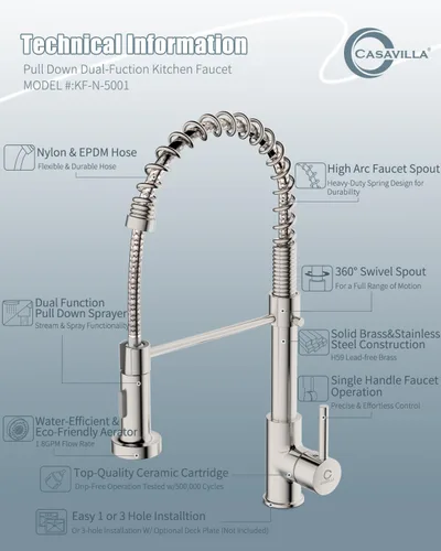 Vista 7 de Grifo de cocina, grifos de fregadero de cocina comercial con rociador extraíble, grifos de acero inoxidable para fregaderos de cocina, cabezal