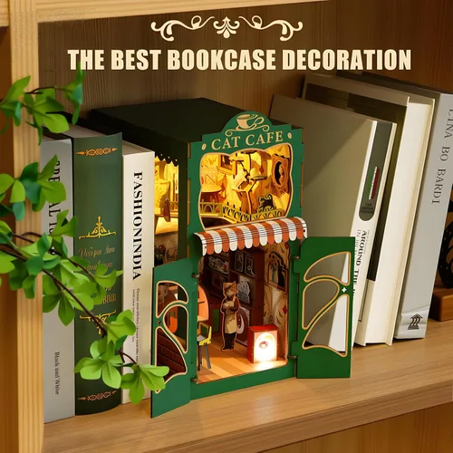Vista 5 de Kit de Rincón de Libros, Kit de Casa en Miniatura DIY para Adultos, Adolescentes y Principiantes, Casa de Muñecas Booknook Café de Gatos Casa Café