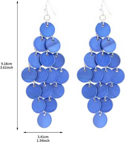 Vista 4 de Aretes colgantes en capas con cuentas de disco hechos a mano, multicolor, naranja, rojo, azul, para mujer