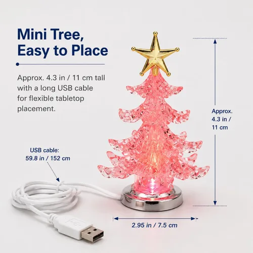 Vista 7 de Escritorio de alimentación USB multicolor brillante con ventosa LED para árbol de Navidad, luces LED brillantes para 5 pulgadas, mini 7