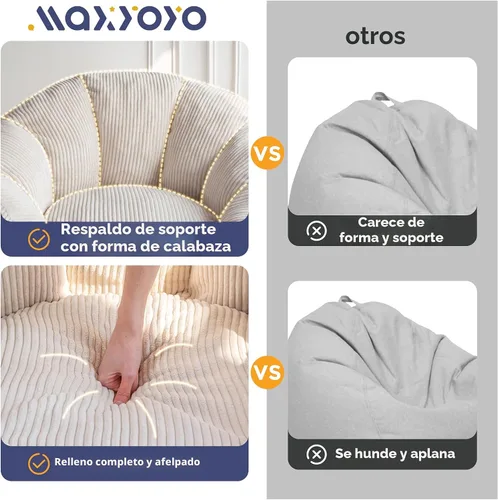 Vista 8 de MAXYOYO - Puf con otomana, silla gigante de calabaza para adultos Beige