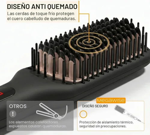 Vista 8 de MEGAWISE Cepillo alisador de pelo iónico de cerámica profesional para salón en casa, tecnología de calefacción rápida de los años 20 con seguridad