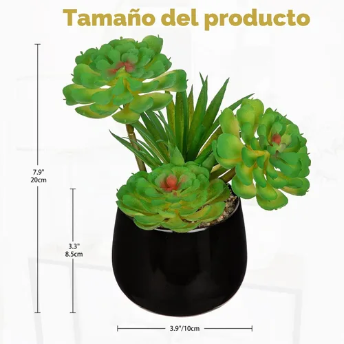 Vista 2 de Briful Plantas suculentas artificiales en maceta de cerámica, suculentas falsas con macetas negras, decoración moderna de escritorio para el hogar