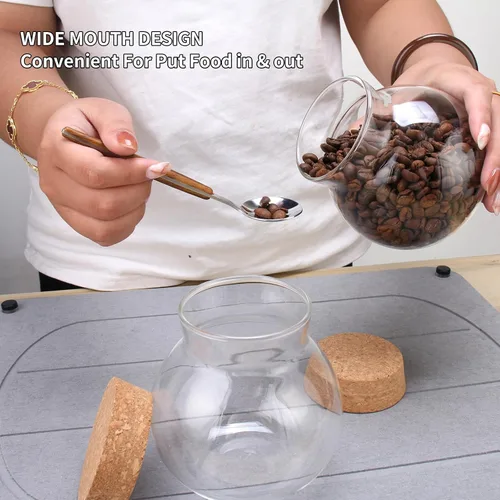 Vista 5 de Tarro de vidrio esférico de 17 onzas con tapa de corcho hermético, tarro de vidrio de cocina para conservar y almacenar dulces, té, café, especias