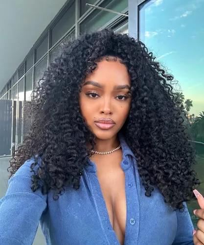 Vista 10 de Fine Plus Pelucas de cabello humano sin pegamento, pelucas rizadas de onda profunda para mujeres negras, pelucas de cabello humano con encaje