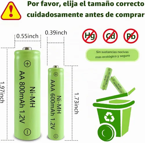 Vista 7 de Baterías recargables AA Ni-MH, doble A 1.2V 800mAh batería solar, paquete