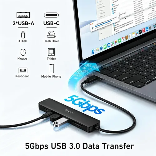 Vista 4 de Adaptador HDMI USB C Hub para MacBook Pro/Air, Dongle USBC 7 en 1 con HDMI, lector de tarjetas microSD/SD, puerto de datos USB C, 100 W PD y 2 USB