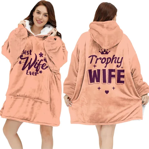 Vista 7 de Warmstorey Wearable Blanket Hoodie For Mom Wife - Best Wife Ever Hoodie From Husband Daughter Son - Birthday Mothers Day Gift